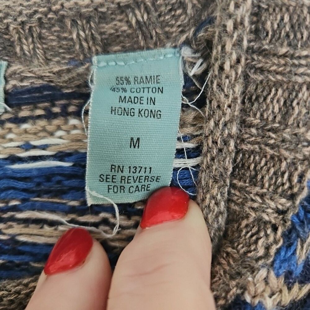 VTG Marsh Landing Sweater Medium Geometric Fair Isle Nordic Cotton Ramie GUC - Picture 8 of 10
